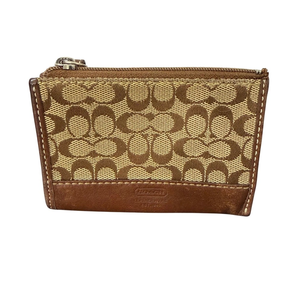 Coach Signature C Jacquard Coin Key Pouch Y2K Preppy Monogram Wallet